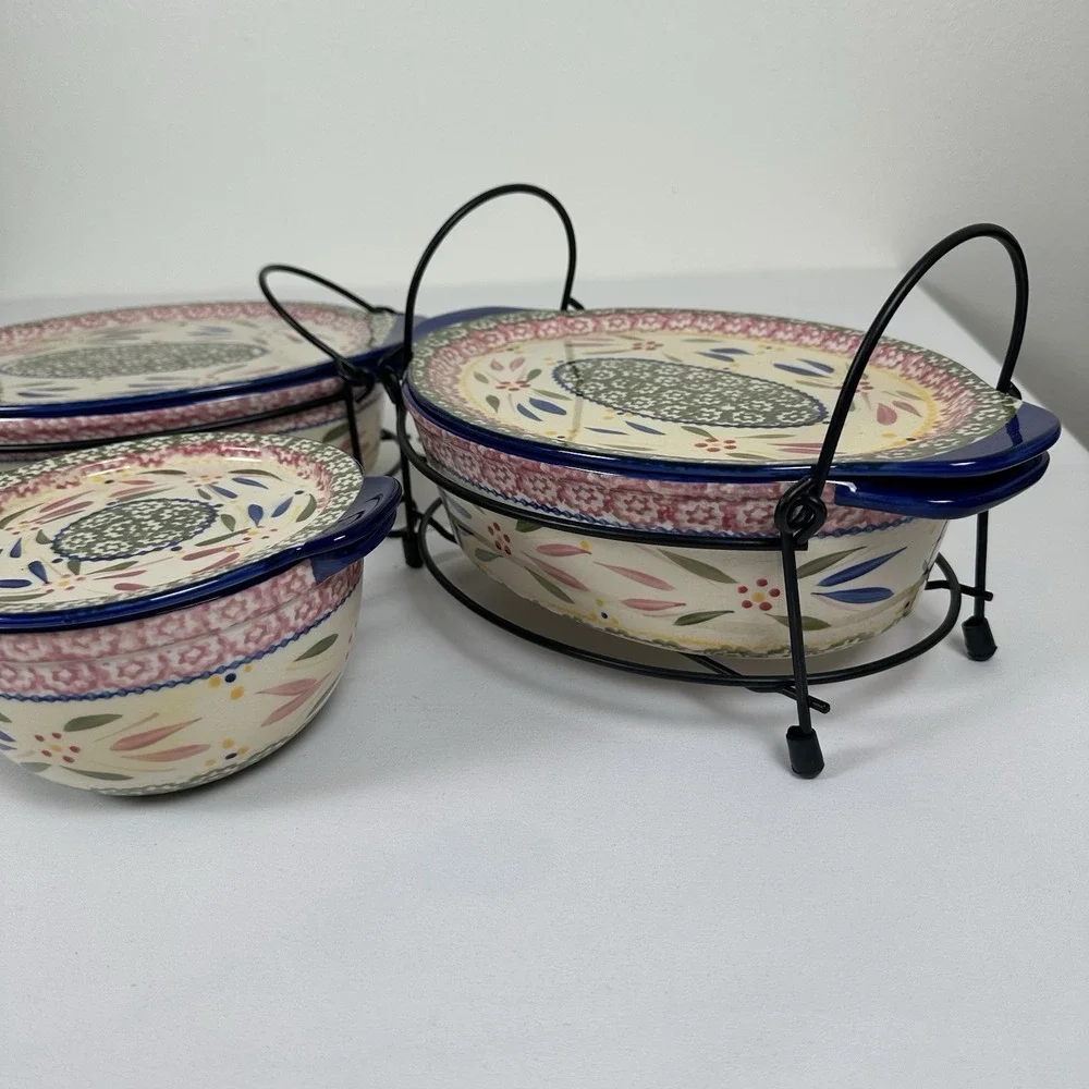 Temp-tations Old World 5pc Lidded Bakeware Set w/ Wire Racks Cobalt Trim